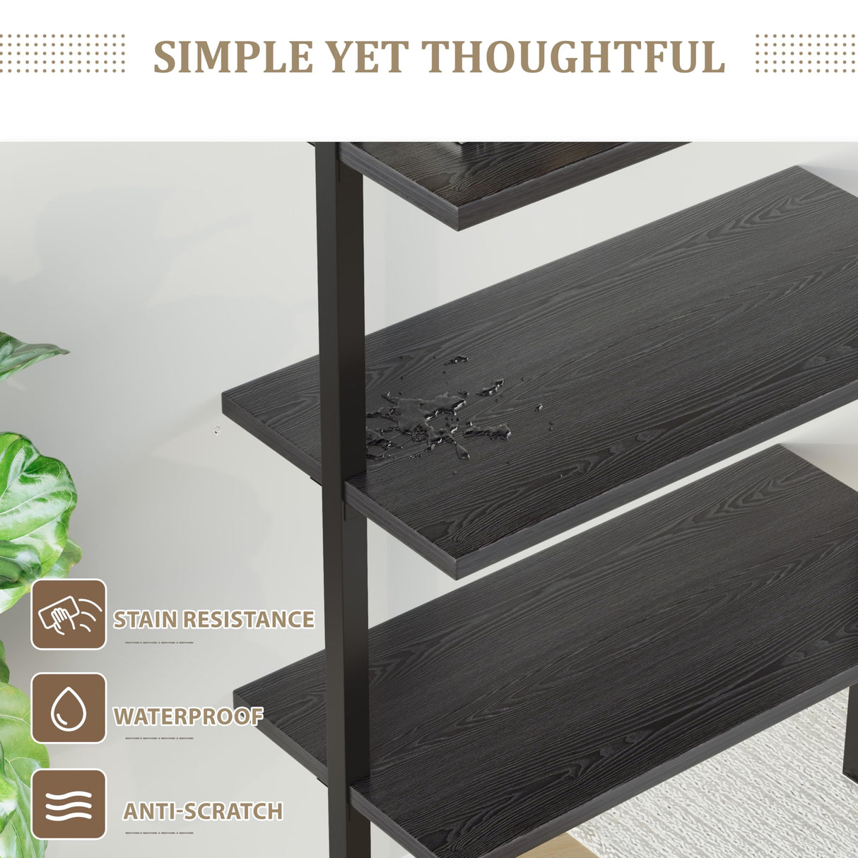 Furmax 5-Tier Bookshelf, Wall Mount Ladder Shelf with Wood Board and Industrial Metal Frame, for Home Office, Living Room, Bedroom, Entryway and Hallway Furmax