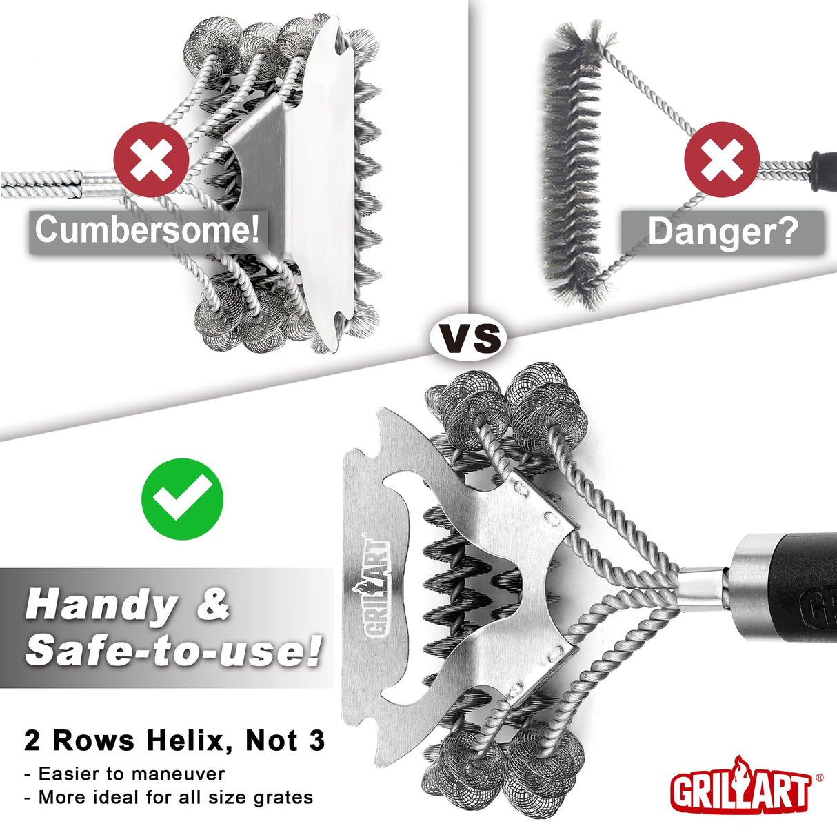 GRILLART Grill Brush for Outdoor Grill Bristle Free - Safe BBQ Grill Cleaner Brush - 18" BBQ Brush for Grill Cleaning Kit -Stainless Grill Cleaning Brush BBQ Grill Accessories Tools- Gifts for Men Dad GRILLART