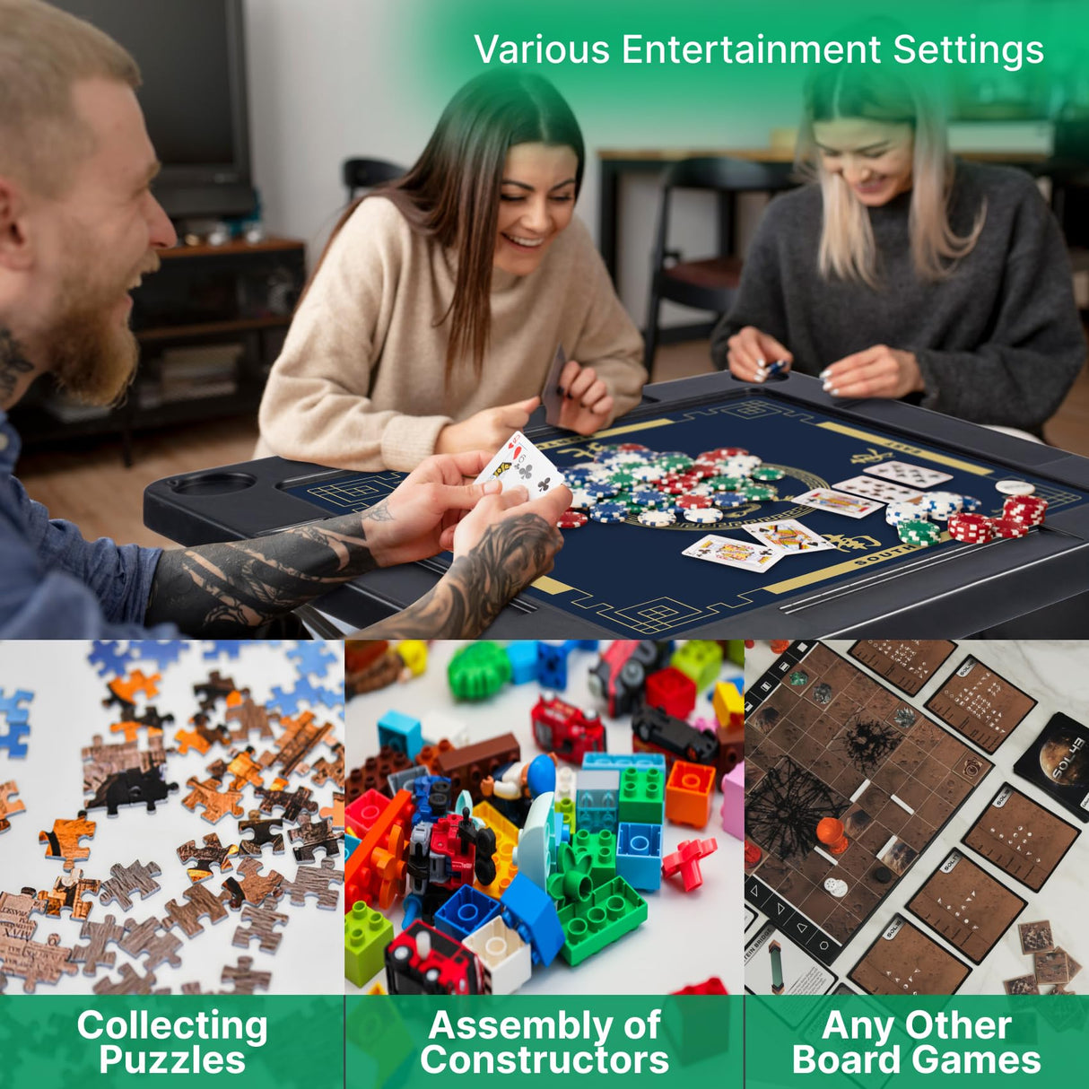 Queensell 35" Folding Game Table, Domino Table, Mahjong Table with Heavy-Duty Legs - 35 x 35 x 27 Inches with Storage Bag Double Sided Mat Queensell