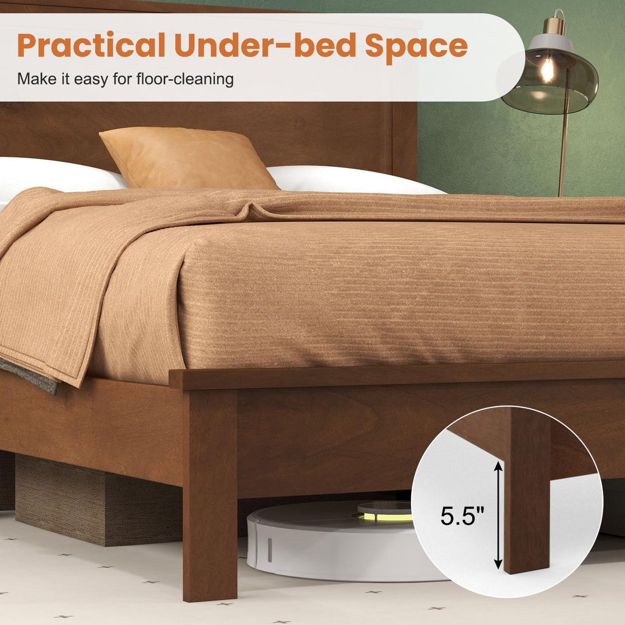 Giantex Mid Century Wood Platform Bed Frame with Headboard and Storage Solutions Giantex