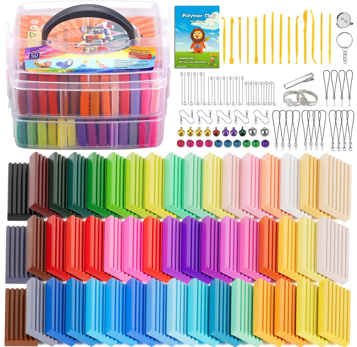 CiaraQ Polymer Clay Starter kit, Oven Bake Modeling Clay with Sculpting Tools, 50 Colors, 2.8 lb CiaraQ