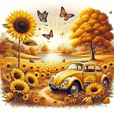 KTHOFCY 5D DIY Diamond Painting Kits for Adults,Sunflower field and Vintage Car Full Drill Embroidery Cross Stitch Crystal Rhinestone Paintings Pictures Arts Wall Decor Painting Dots Kits11.8X11.8inch