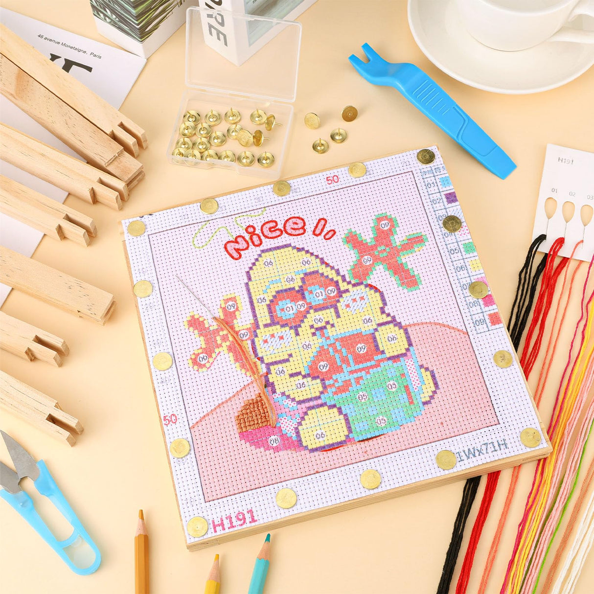 8 PCS Needlepoint Stretcher Bars 2 Sizes Stretcher Bars for Needlework Wooden Canvas Art Supplies with 40 Thumb Tacks for Needlepoint Embroidery Stitch Frame Set Bundle with Crafts Czlotyh