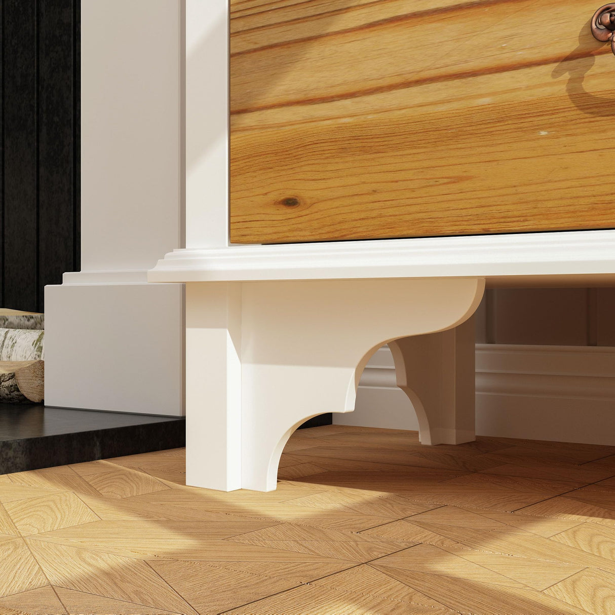 Elegant ECACAD 70.9" Bookcase Storage Cabinet with Carved Doors & 3-Tier Shelves in Brown & White ECACAD