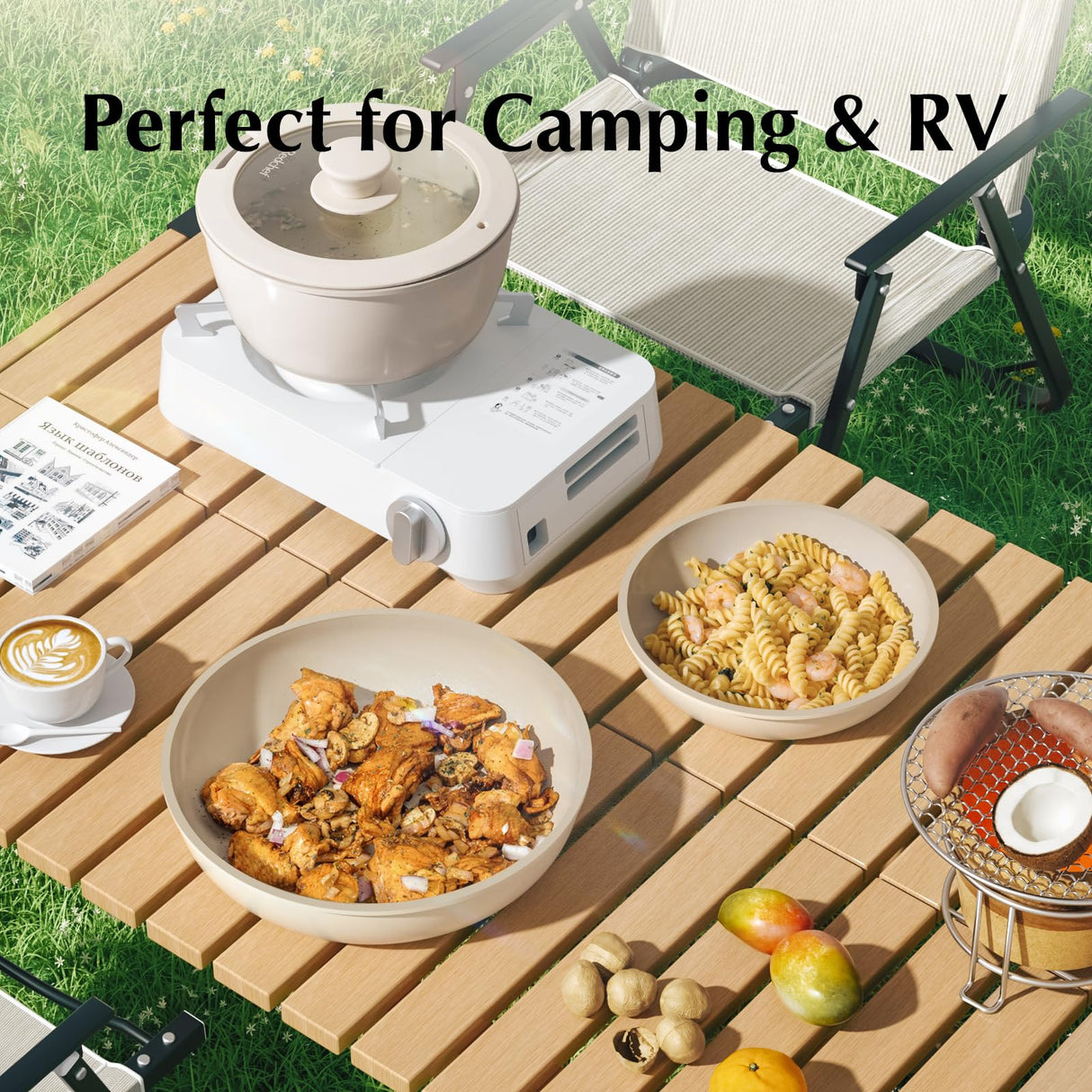 Redchef Ceramic Pots and Pans Set Non Stick, Nonstick Kitchen Cookware Sets, Non Toxic Pots and Pans Set Non Stick, PFAS PFOA & PTFE Free, Detachable Handle Pots and Pans 5 Piece, RV Cookware Redchef