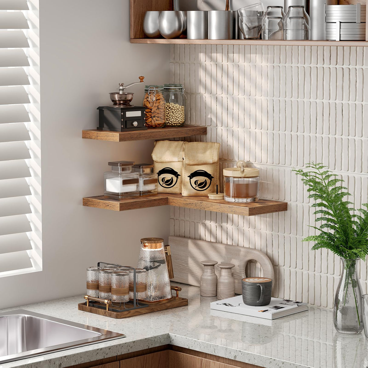 RALGEND Floating Shelves for Wall, 1.5" Thick Wall Shelf Set of 3 with Invisible Brackets, 15.7L x 7.9W Hanging Shelves Farmhouse Home Decor for Bathroom, Living Room, Bedroom, Kitchen, Rustic Brown RALGEND