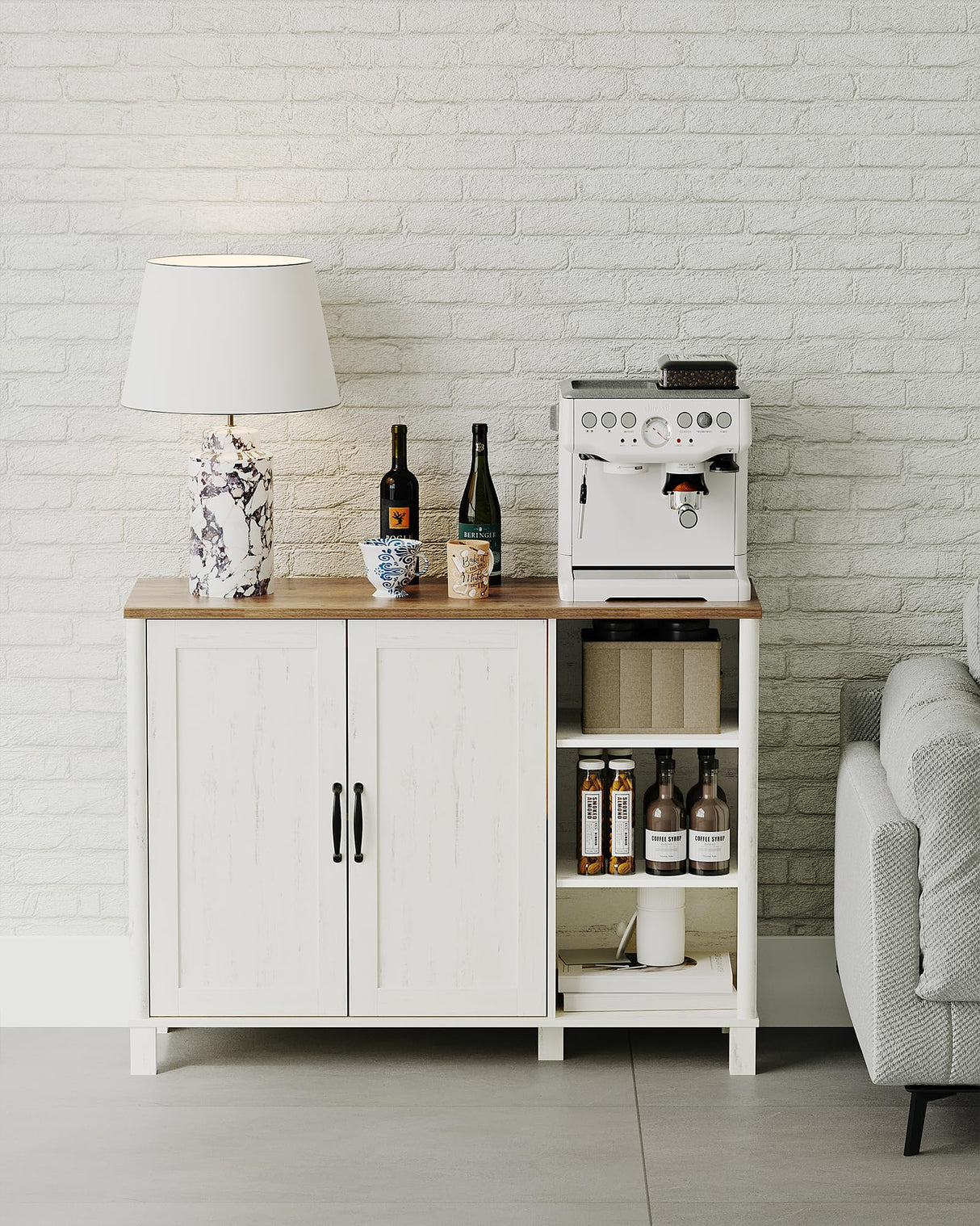 Hzuaneri Freestanding Bathroom Storage Cabinet with Adjustable Shelves and Open Compartments in White Brown Hzuaneri