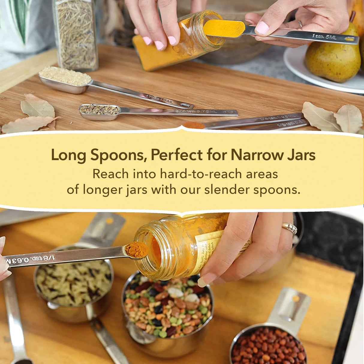 Simply Gourmet Measuring Cups and Spoons Set of 12, 304 Premium Stainless Steel, Stackable Cups Long Handle Spoons Fits Narrow Jars, Kitchen Gadgets for Liquid & Dry Ingredients Cooking Baking Simply Gourmet