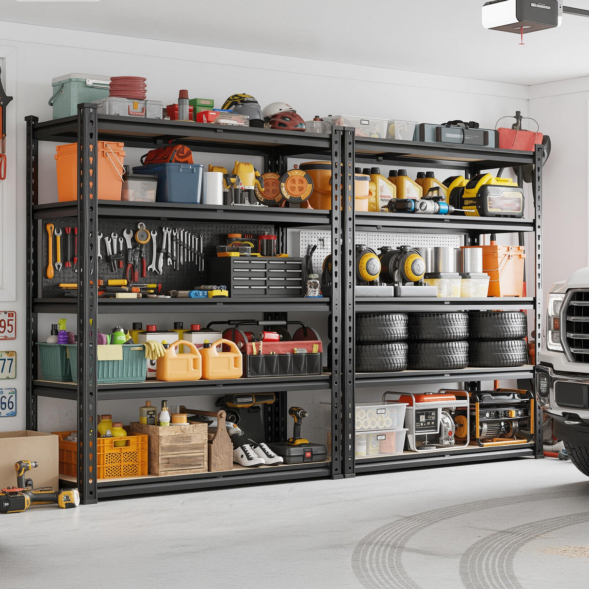 REIBII Set of 2 Garage Shelving, 2015LBS Adjustable Metal Shelving, 5 Tier Storage Shelves for Garage, Pantry, Kitchen, Basement 72.1" H x 35.54" W x 15.75" D Heavy Duty Shelving Unit REIBII