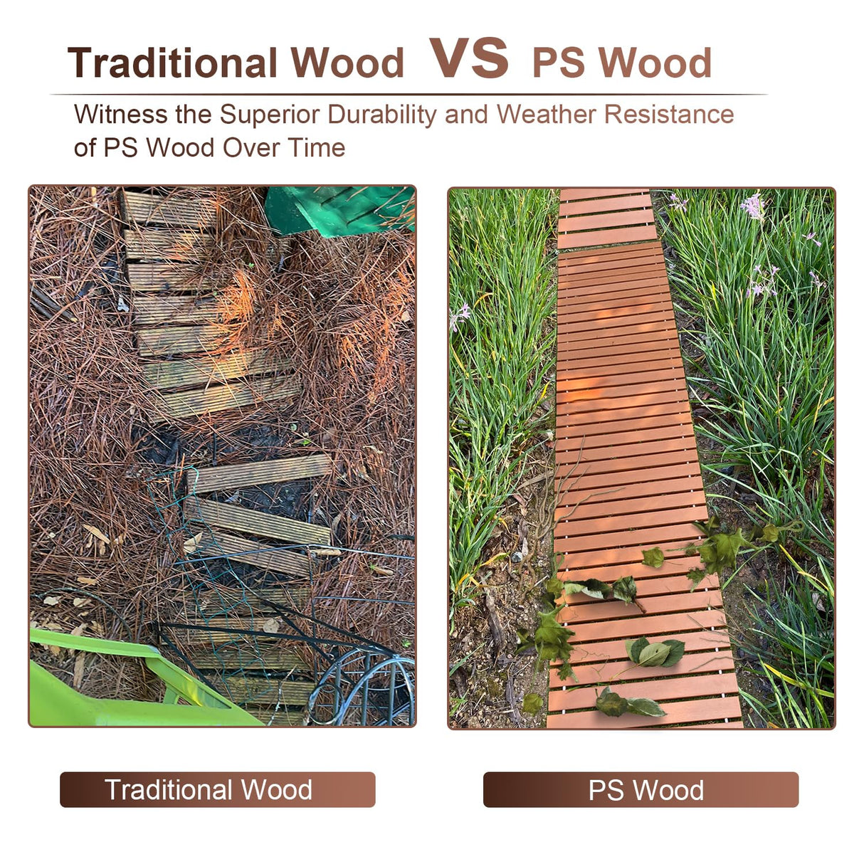 i frmmy Garden Pathway Walkway, PS Wood Outdoor Easy Roll-Out Path, PS Wooden Rollout (8'L x 18" W) i frmmy