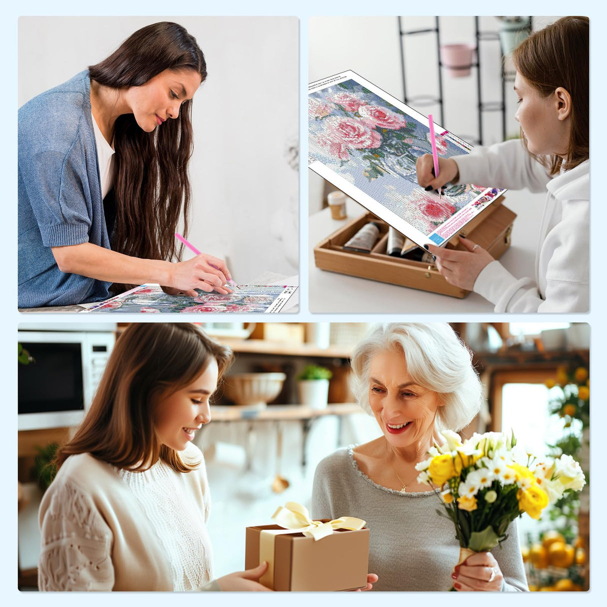 MISCER Pink Roses Diamond Painting Kits for Adults, 5D Full Drill DIY Flower Diamond Painting for Beginners, Home Wall Decor 12x16 Inch MISCER