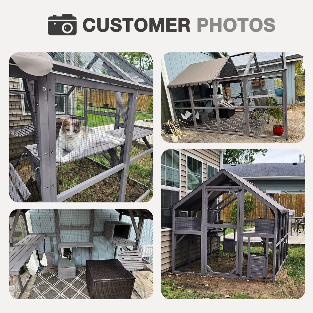 MEDEHOO Large Catio Outdoor Cat Enclosures Wooden Cat House with Sleeping Houses, Bridges, Walks, UV Proof Cover 74" H 110" L MEDEHOO