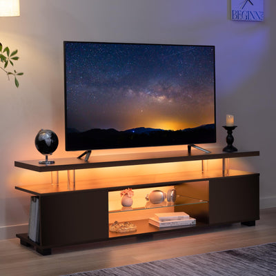 Cubehom Black TV Stand 65 inch,LED TV Stand,Glass Entertainment Center TV Stand, TV Console Tables for Living Room,Bedroom,Home Office