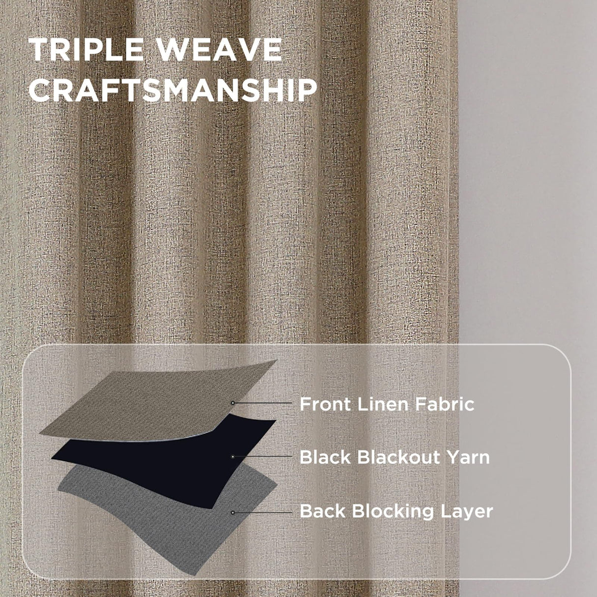 CUCRAF 100% Blackout Window Curtains 84 inches Long 2 Panels Set, Faux Linen Look Thermal Insulated Grommet Drapes, Room Darkening Curtain for Bedroom Living Room(W52 x L84 Inch, Light Khaki) CUCRAF