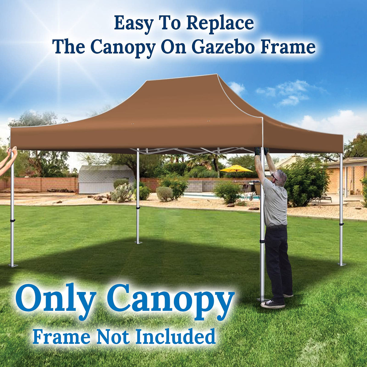 YardGrow 10x15 FT Pop Up Canopy Top Canopy Tent Replacement Top Gazebo Tent Cover ONLY (Brown) YardGrow