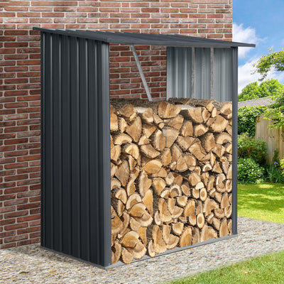 JT Outdoor Steel Firewood Rack,Open Wood Shed with Sloped Roof for Firewood,Pellet,or Lumber Storage,Black (5ft*3ft)