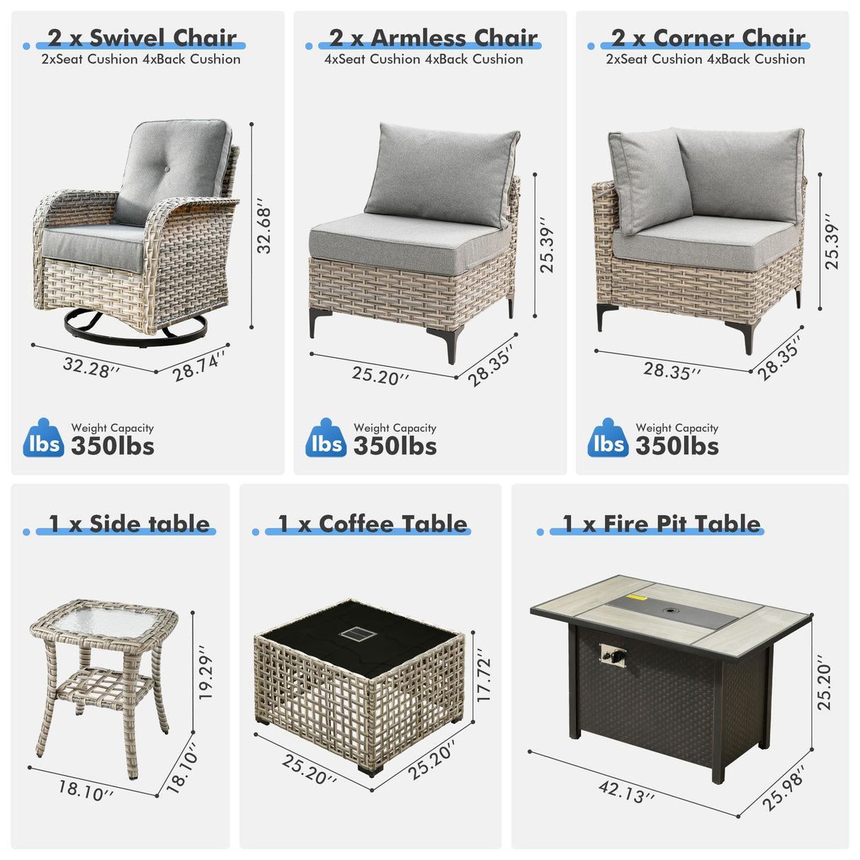 Outdoor Sectional Patio Furniture Set with Swivel Rocking Chairs,9 Pieces Wicker Conversation Sets L Shaped Couch Out Door Sofa Set Outside Furniture for Garden Deck Yard Porch,Dark Grey POUUIN