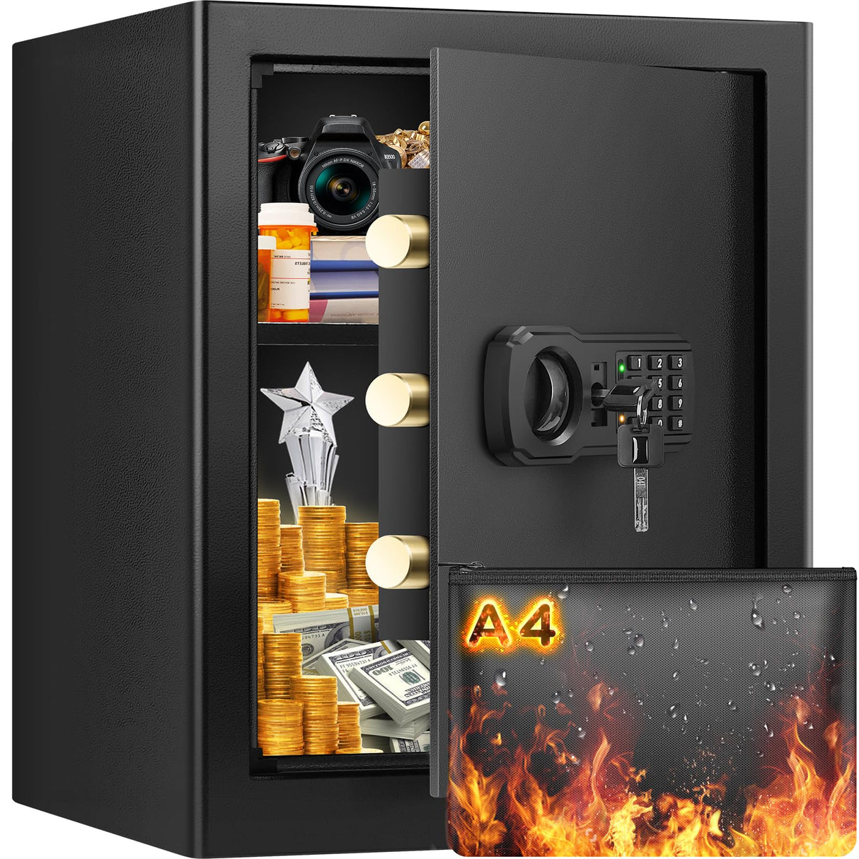 3.0 Cuft Large Fireproof Safe Box for HOME USE, Digital Home Security Safe with Programmable Keypad and Removable Shelf, Document Safe Fireproof Waterproof for Money Firearm Medicine Valuables Mitlvge