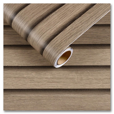 CRE8TIVE 12"x354" Wooded Slats Wood Contact Paper Brown Wood Wallpaper Peel and Stick Countertops Waterproof Wood Stripe Wall Panel Self Adhesive Wood Grain Contact Paper for Bedroom Farmhouse Walls