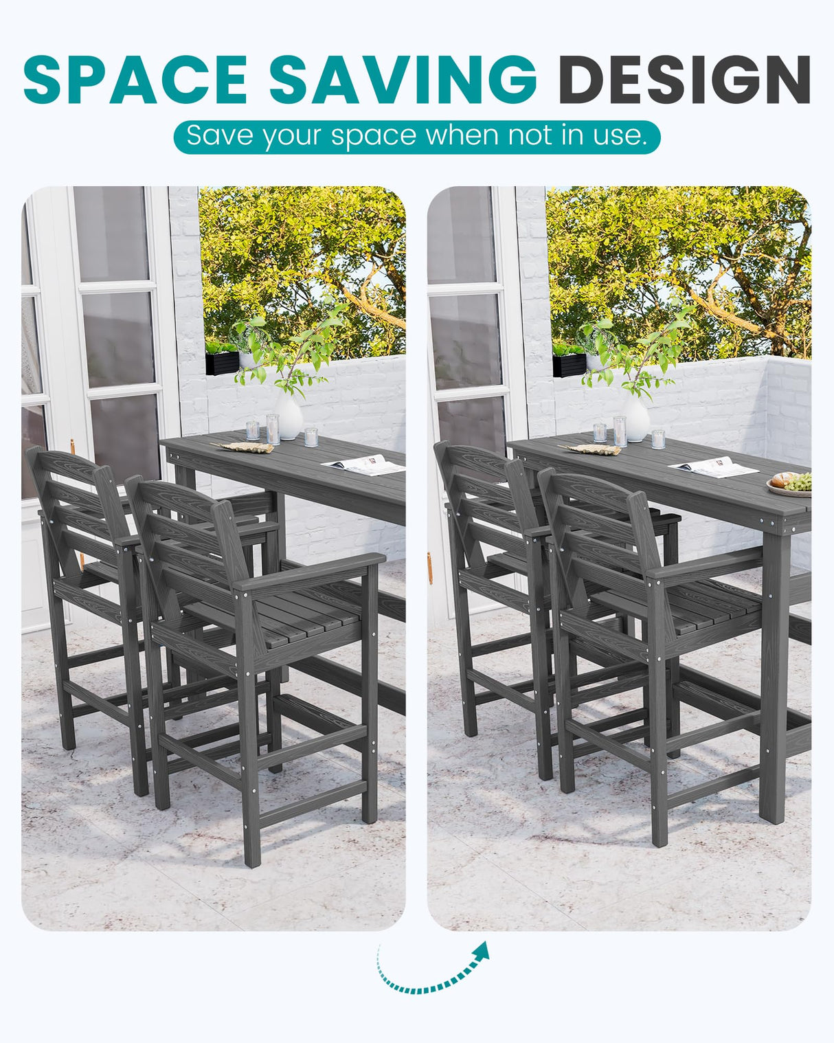 SERWALL 41" Outdoor Bar Table, All Weather HDPE Patio Bar Counter Height Table, Rectangle Patio Bar Table for Outside, Garden, Backyard, Balcony, Poolside, Grey SERWALL