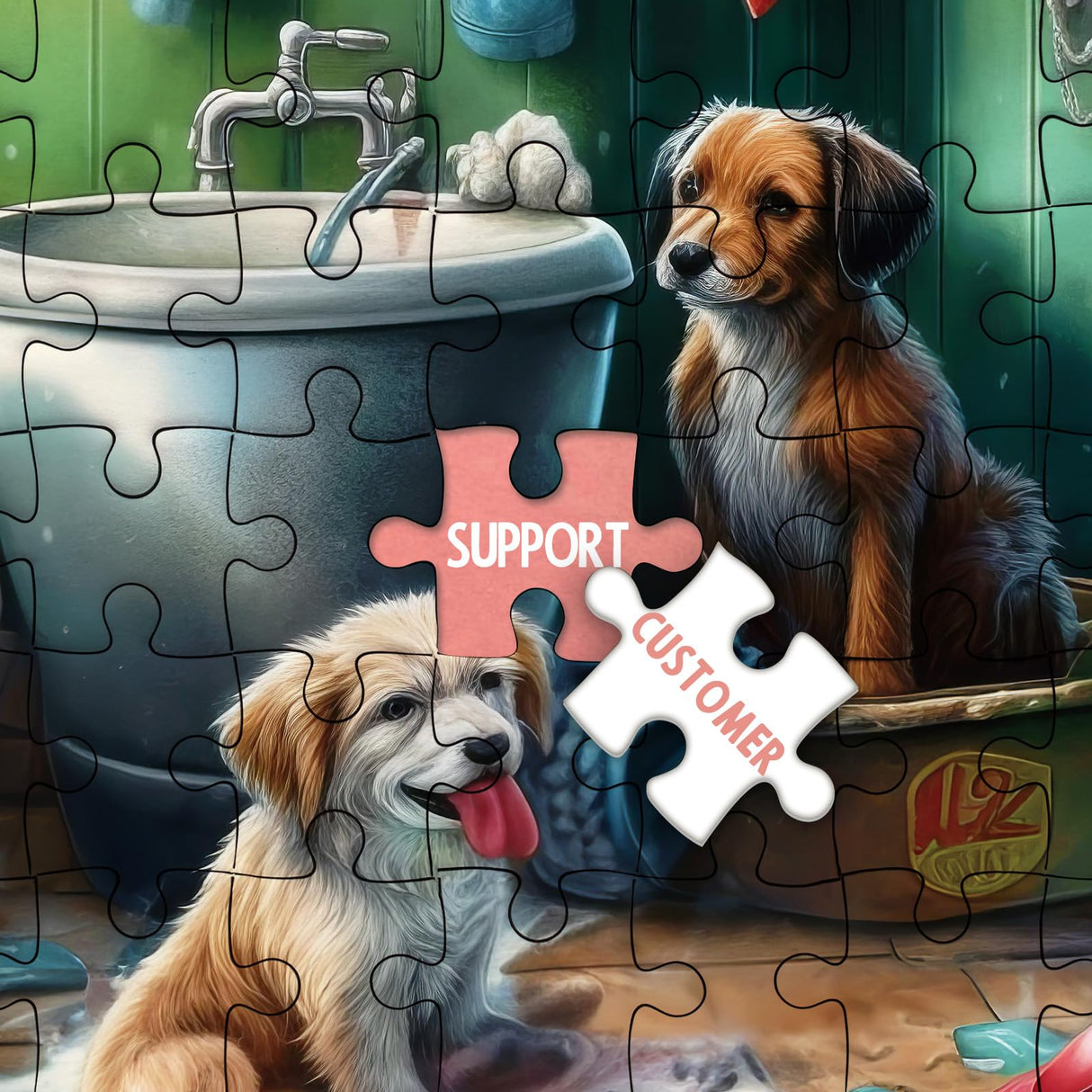 Puppy Puzzles for Adults 1000 Piece, Funny Dog Jigsaw Puzzle, Bath Party Dog Puzzle 23.9 * 23.9 inches IdeaBazar