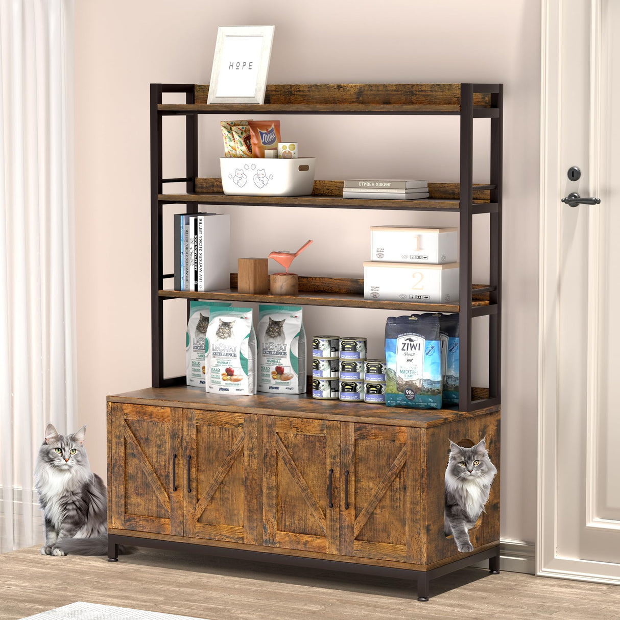 Herture Large Cat Litter Enclosure for 2 Cats - Hidden Litter Box Furniture with Shelf, Brown PG05MWN Herture