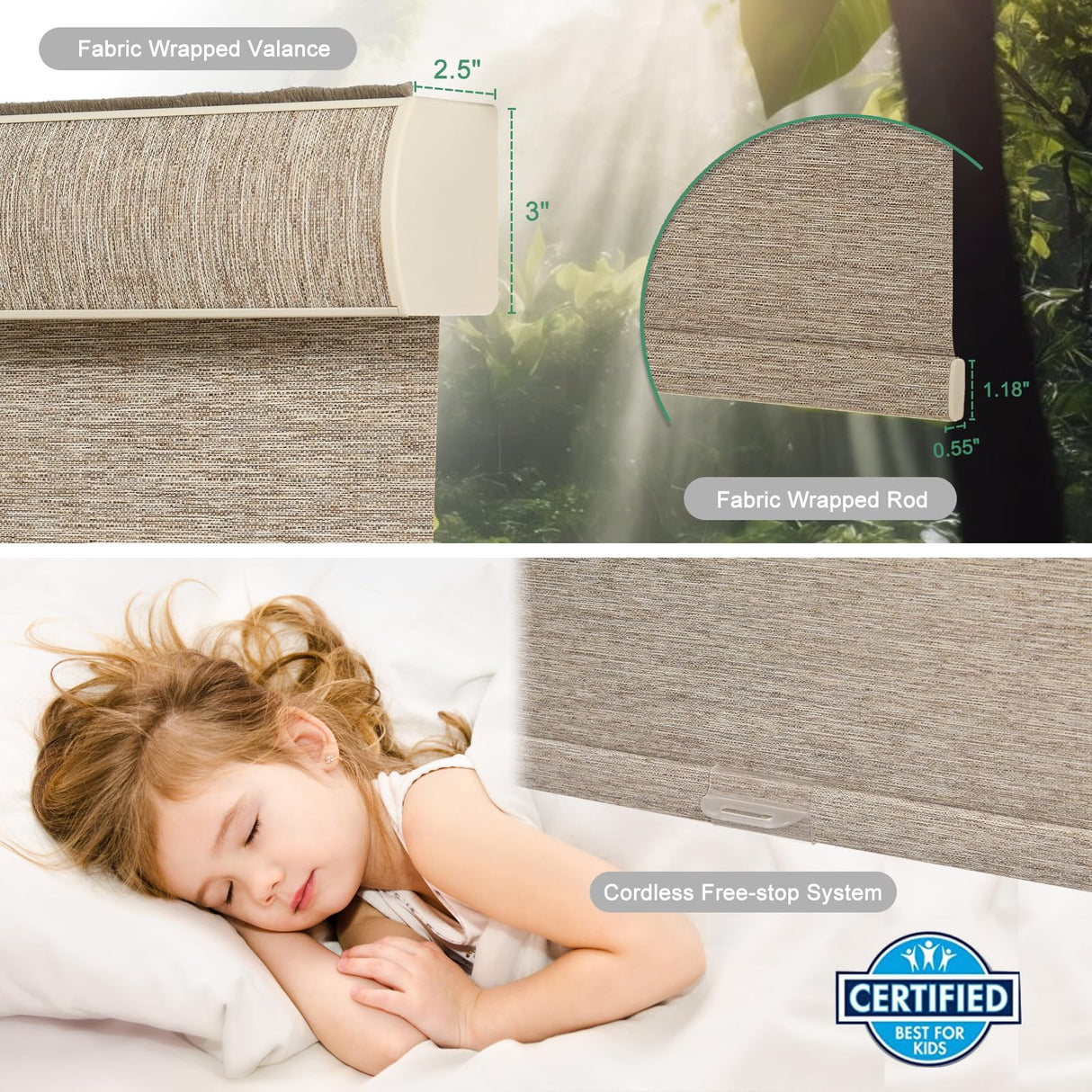 Tonature 100% Blackout Roller Blinds Cordless Shades with Natural Linen Fabric,Roller Blinds for Indoor Windows,Custom Blinds & Shades for Home,Bedroom,Custom Size,Khaki(Blackout) Tonature