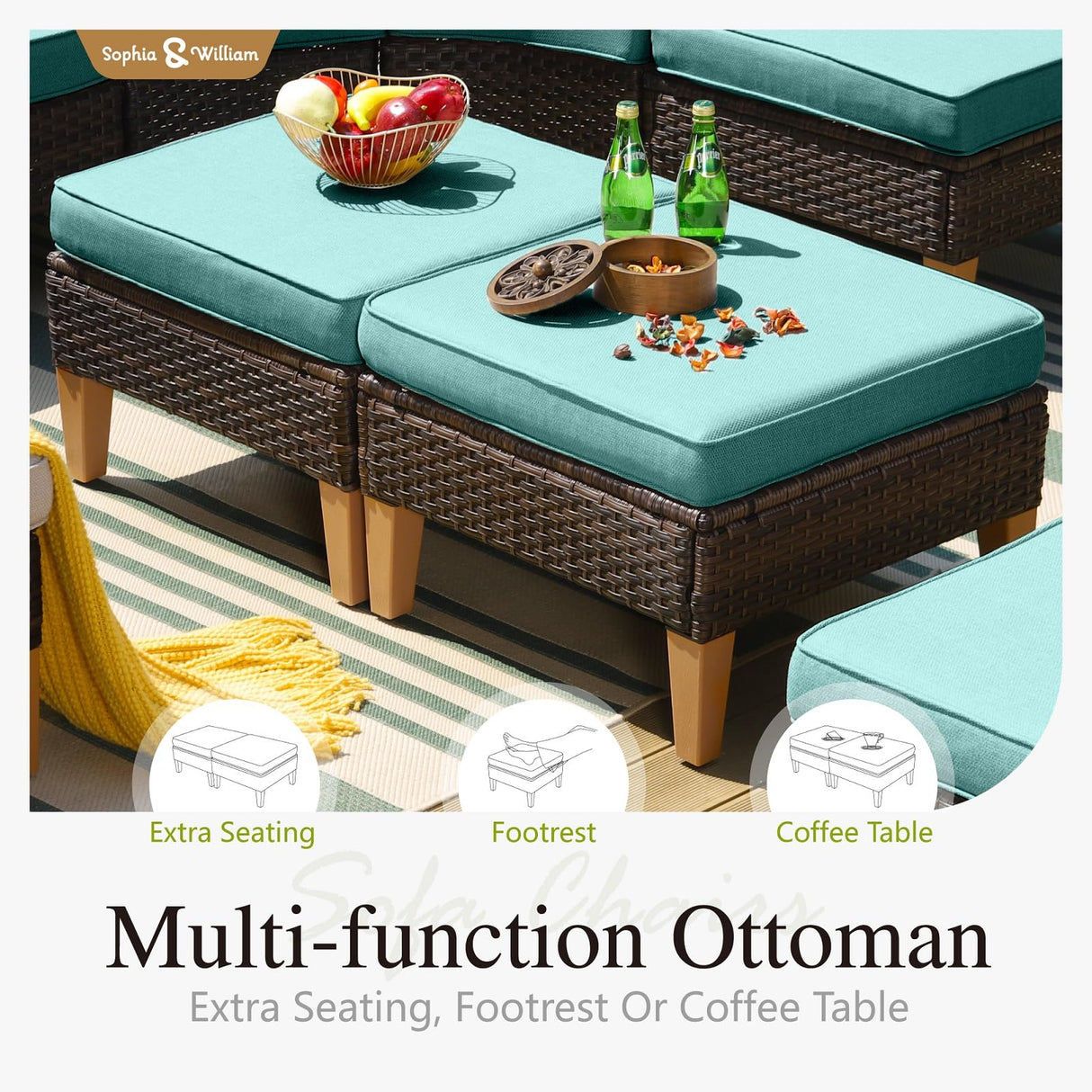 Sophia & William Patio Furniture Set 12 Piece Outdoor Wicker Furniture Sectional Sofa, Extra Large Patio Rattan Conversation Set with Ottoman for Backyard, Deck, Pool(Aqua Blue) Sophia & William