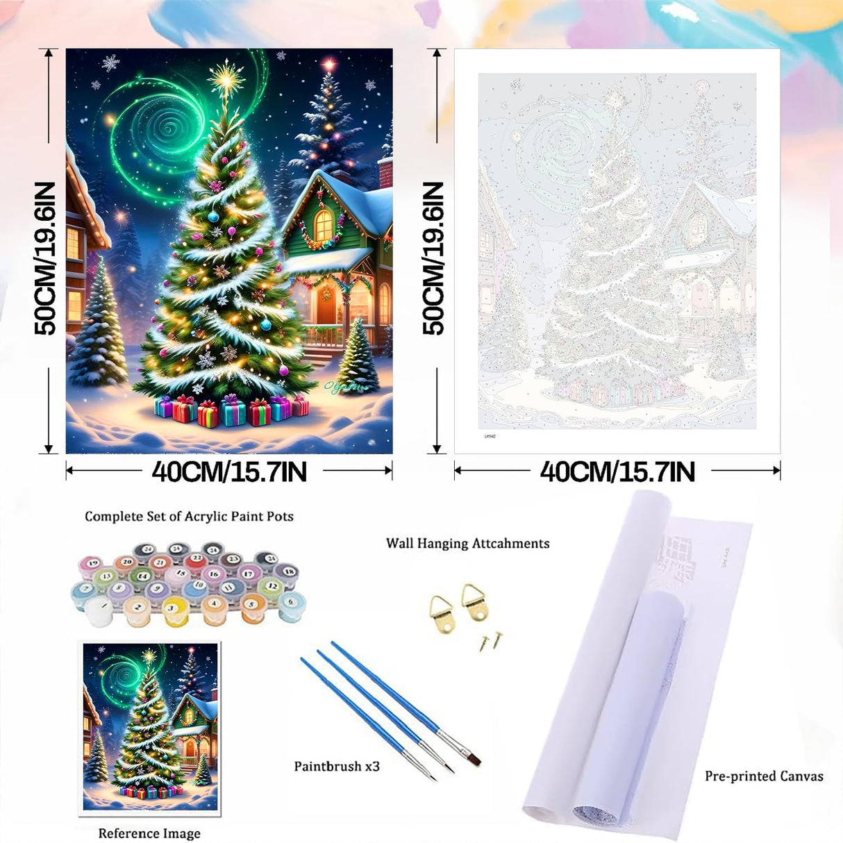 GOUGOUFAFA Christmas Tree Paint by Numbers Kit for Adults- Christmas Tree Paint by Numbers Kit for Adults Beginner, Adult Paint by Number Kits on Canvas Arts Crafts for Adults(16 x 20 Inch) GOUGOUFAFA