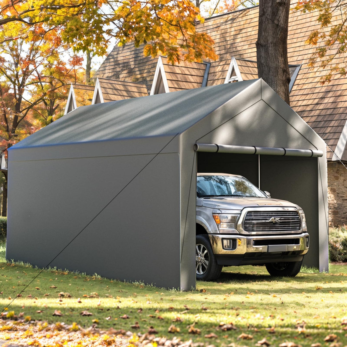 Carport, 10x20ft Heavy Duty Car Port, Portable Garage with Removable Sidewalls & Doors, Car Canopy with All-Season Tarp for Car Boat Truck Party (S-Grey) TANGJEAMER