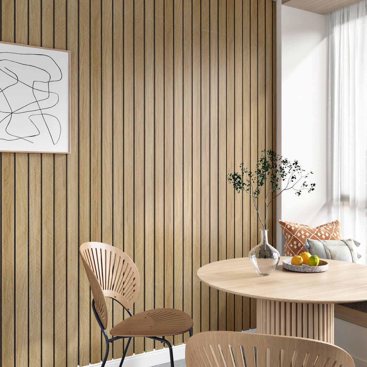 STICKEEP 3D Brown Wood Panels for Walls 120" x 12" Acoustic Slat Wall Paneling Peel and Stick Wood Panels Self Adhesive Flexible Wooden Slat Wallpaper for Bedroom Living Room Wall Decor Ceiling STICKEEP