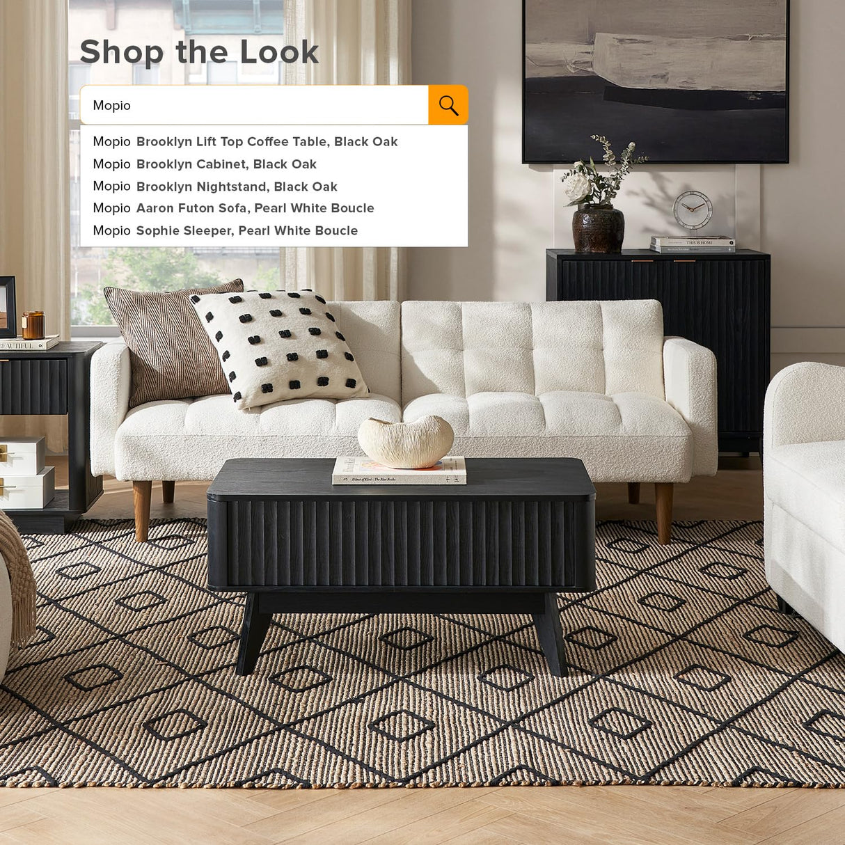 mopio Brooklyn Coffee Table, Lift Top Coffee Tables for Living Room, Mid Century, Modern Farmhouse Center Table with Lifting Top & Hidden Storage, Fluted Panel, Rising Pull Up Dining Table (Black Oak) mopio