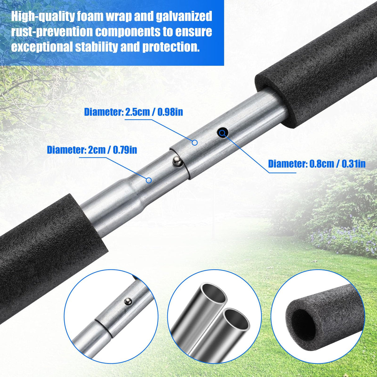 TOBWOLF 1PCS Universal Trampoline Replacement Enclosure Pole, Foam Trampoline Pole Fit 10-16Ft Straight Pole Trampoline, Trampoline Stand Diameter Fits Within 1.65"/4.2CM for Trampoline Accessories TOBWOLF