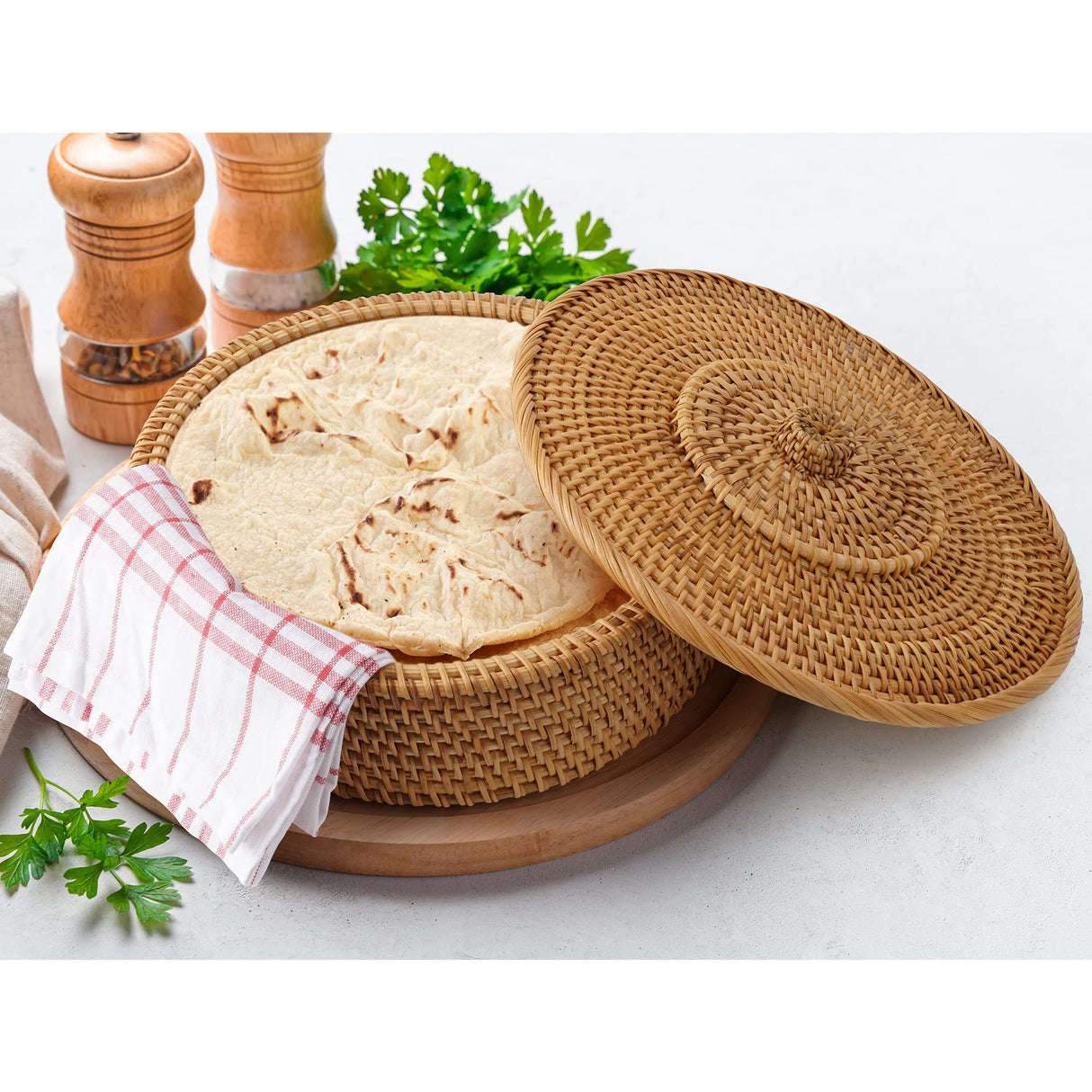 Tortillada - 10 Inches Tortilla Warmer/handcrafted basket made of rattan incl. 100% cotton towel Tortillada