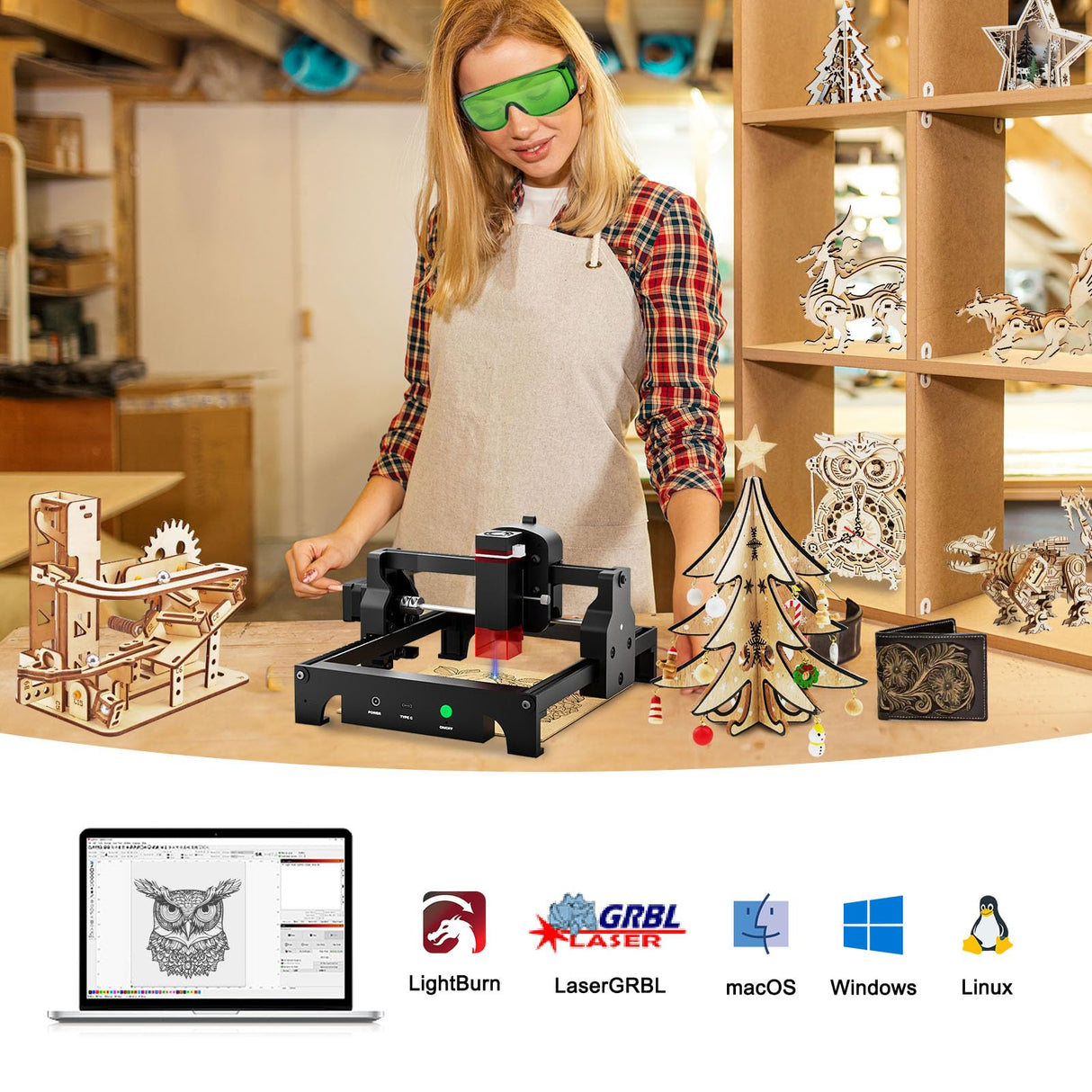 ACMER S1 Laser Engraver Mini Machine for Crafting Beginner-Friendly Wood Laser Engraving for DIY Jewelry Wood Glass Leather, Engraving Area 5.1"x5.1" (2.5W) ACMER