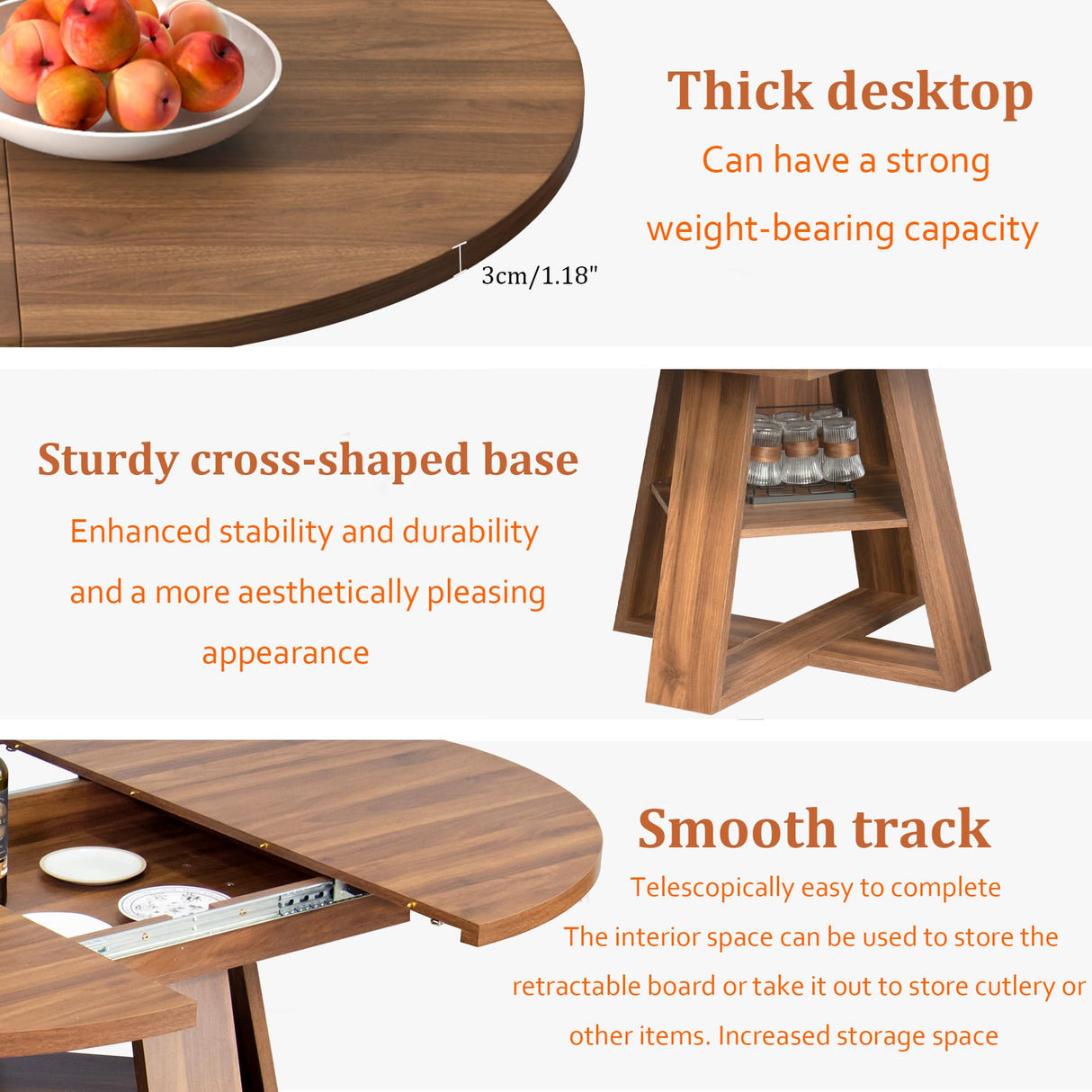 43.3in-59in Extendable Round Dining Table for 4-8,Modern Kitchen Oval Dining Table with Removable Leaves Space Saving,Wood Base with Storage Shelf for Kitchen Living Room (Walnut) Mxtxmy
