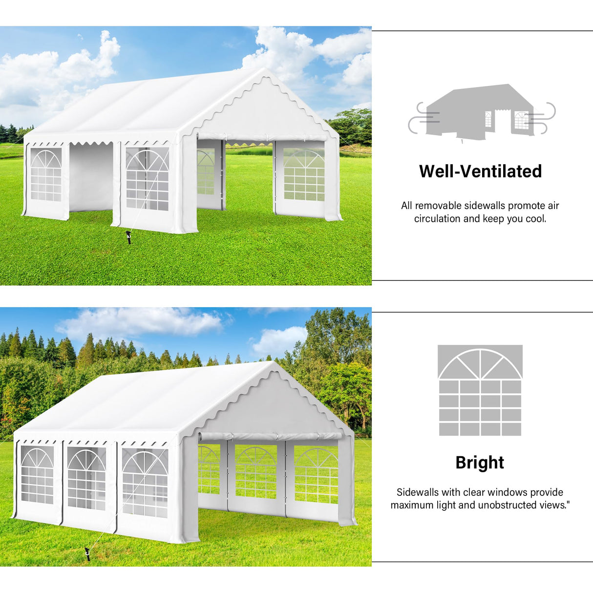 HERA'S PALACE 16'x 20' Outdoor Tents for Parties, Large Canopy Tent with 8 Removable Sidewalls, Heavy Duty Party Tent for Graduation, Wedding and Birthday HERA'S PALACE