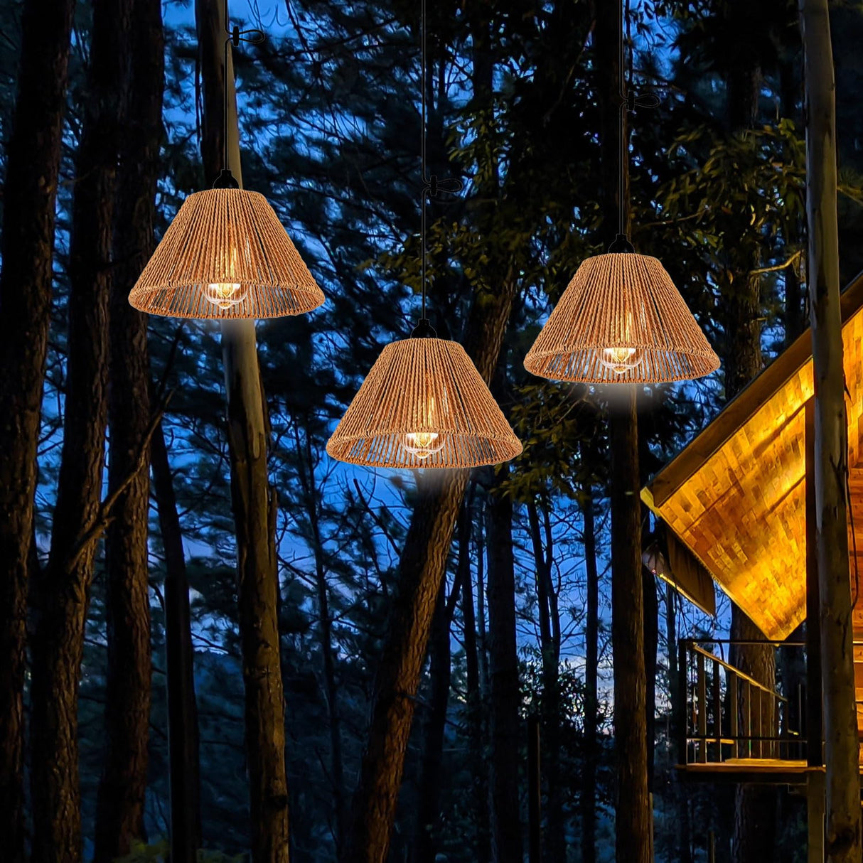 Battery Operated Pendant Light Outdoor Chandelier for Gazebo Hanging Lamp with LED Bulbs Rattan Shade Lantern for Porch Patio Backyard Bedroom Kitchen Decor Powered by 4*AA Batteries EcoGehen