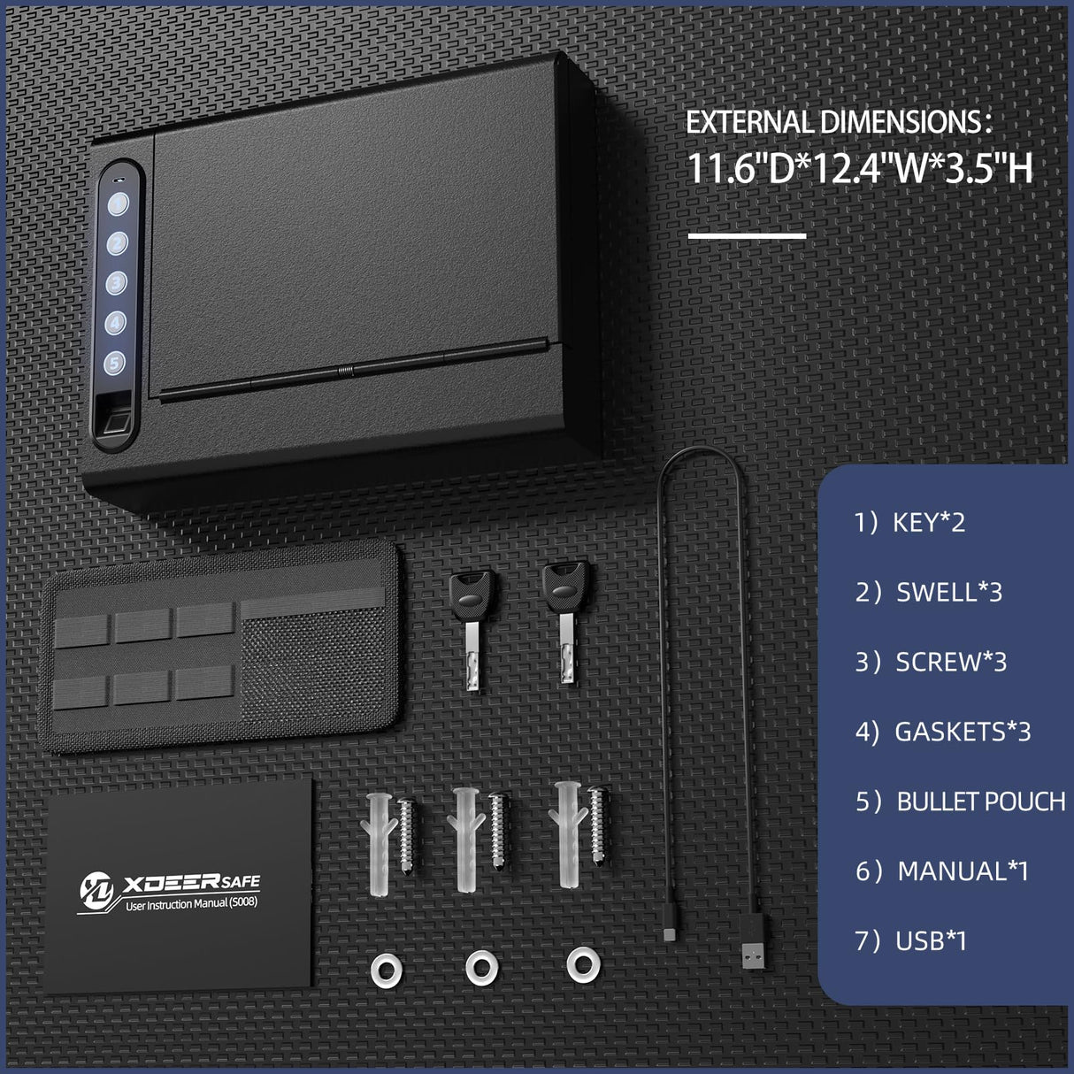 XDeer Wall Gun Safe, Biometric Gun Safes for Pistols, Quick-Access Handgun with Fingerprint & Digital Key Pad, Pistol Safe for Home, Up to 1 Full-size pistol XDeer