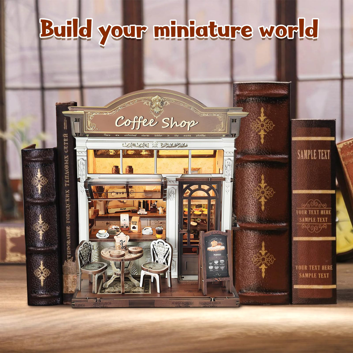 DIY Miniature House Kit, Coffee Shop Book Nook Kit, Mini Building Kit, Dollhouse Kit for Adults and Teens, 3D Wooden Puzzles with LED Light, Craft Kit for Family and Friends(Retro Coffee Shop) ANTREATU