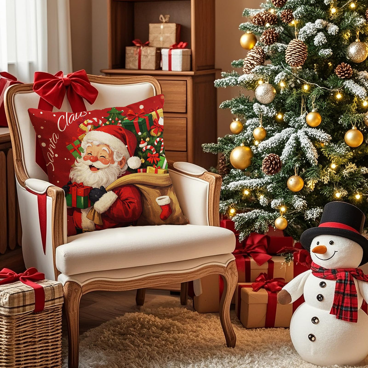 UPOFFICIS Christmas Pillow Covers 18x18 inch Set of 4, Christmas Decorations Cushion Covers, Xmas Pillow Covers, Pillowcases Throw Pillow Covers for Sofa Couch Home Decor UPOFFICIS