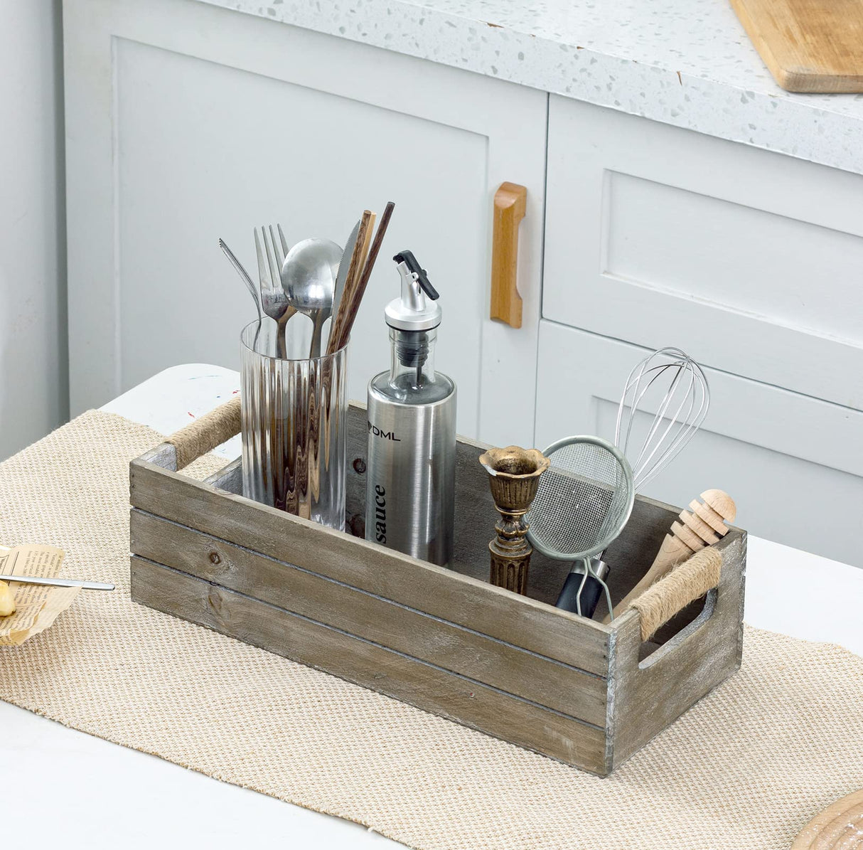 TIMRIS Rustic Wooden Box, Farmhouse Bathroom Decor Box, Wooden Toilet Paper Holder, Toilet Tank Basket, Decorative Storage Container Box (Rustic Gray) TIMRIS