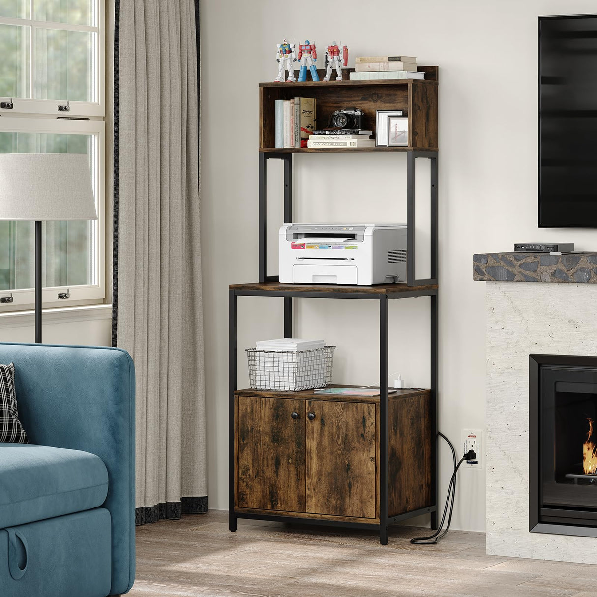 Furniouse Rustic Brown 5-Tier Kitchen Bakers Rack with Power Outlet and Storage Solutions Furniouse