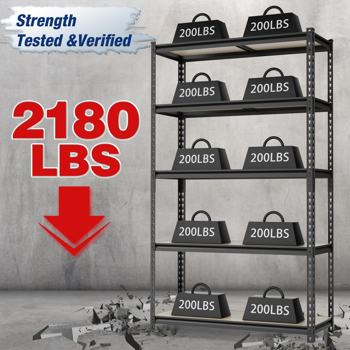 WORKPRO 5-Tier Storage Shelf, 72" H Heavy Duty Adjustable Garage Shelving Unit 2180LBS Capacity, for Basement, Kitchen, Pantry, 35.4”Wx15.7”Dx72”H, Black WORKPRO