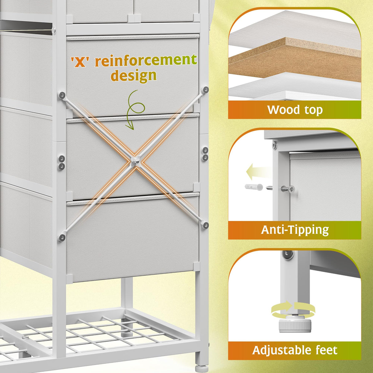 Romorgniz White Dressers for Bedroom with Hanging Rack, 10 Drawers Dresser with LED Lights & Charging Station, Chest of Drawers & Wooden Top, Bedroom, 15.8" D x 47.3" W x 51.2" H Romorgniz