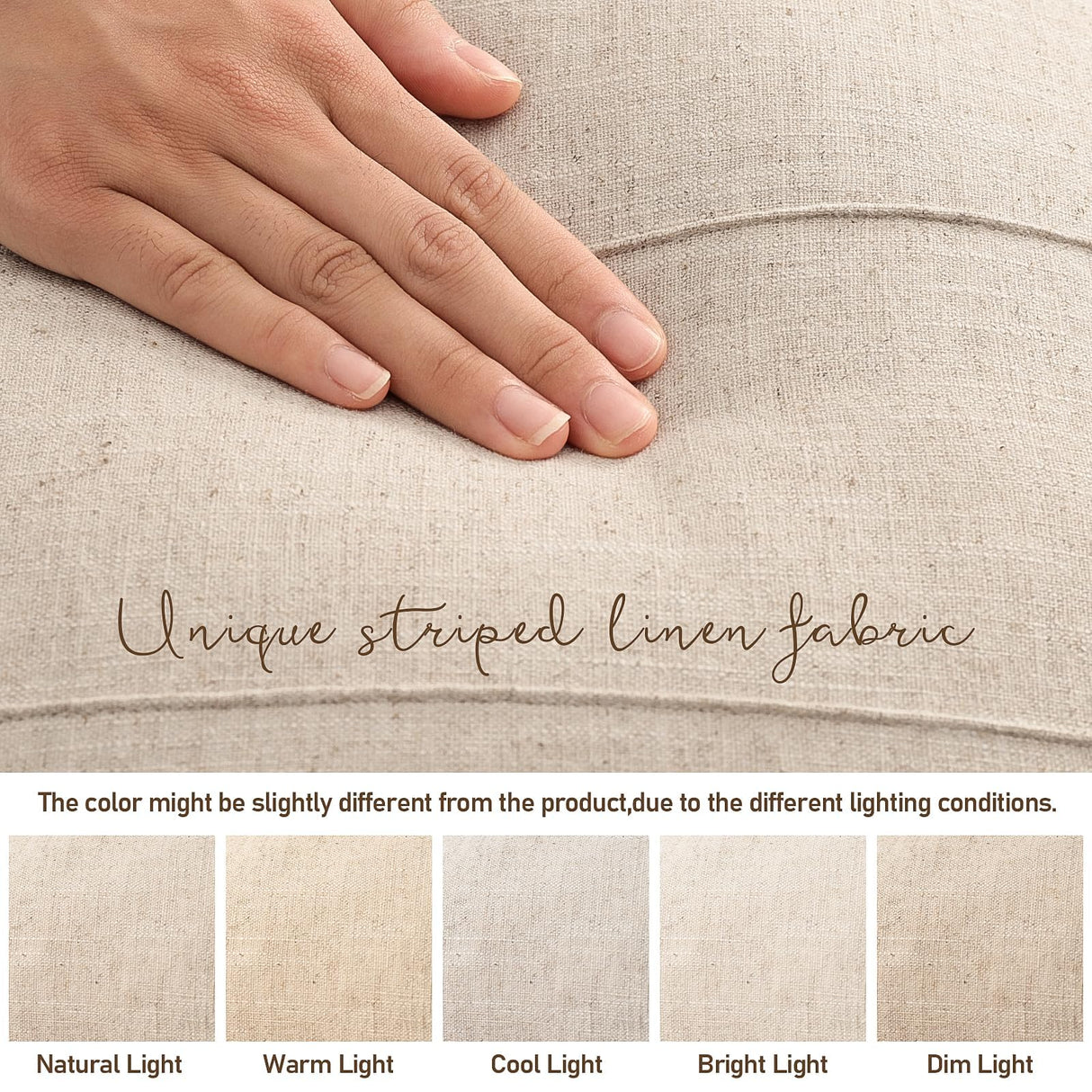 Decorative Linen Throw Pillow Covers 18x18 Set of 2 Solid handcrafted Striped Cushion Covers for Bed Soft Modern Farmhouse Neutral Pillowcase for Couch Bedroom Living Room Home Decor(Natural Beige) ZWJD