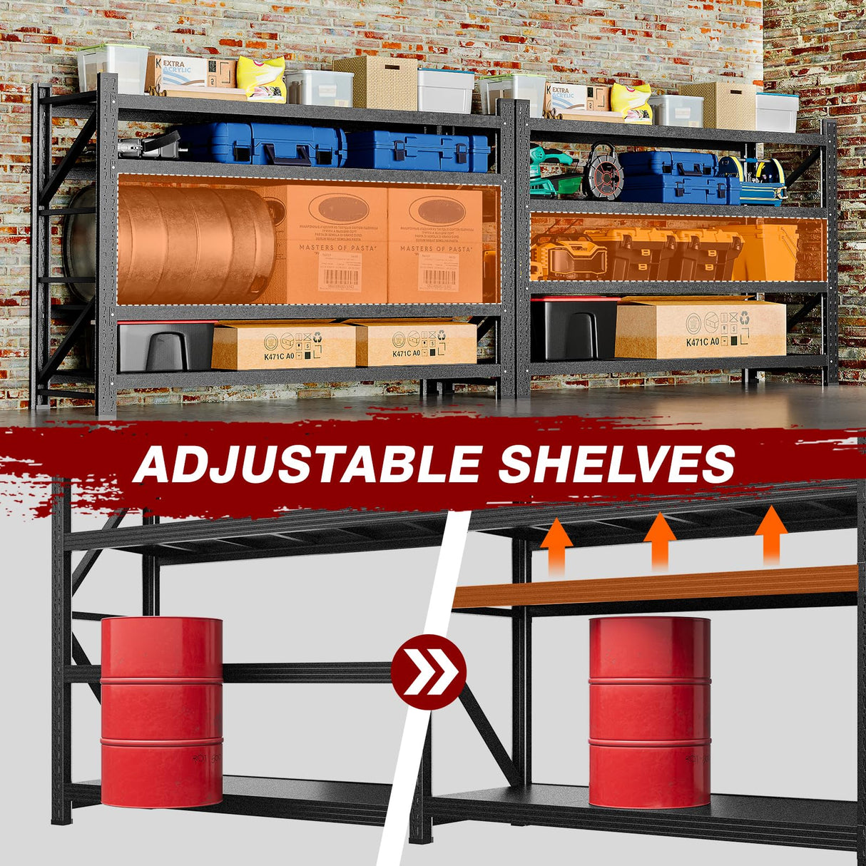 Fesbos 9000LBS Metal Steel Storage Shelves - 75" W Black 4 Tier Heavy Duty Rack Commercial Industrial Shelving with Adjustable Shelf for Basement Garage Warehouse - 75" W x 24" D x 70" H Fesbos