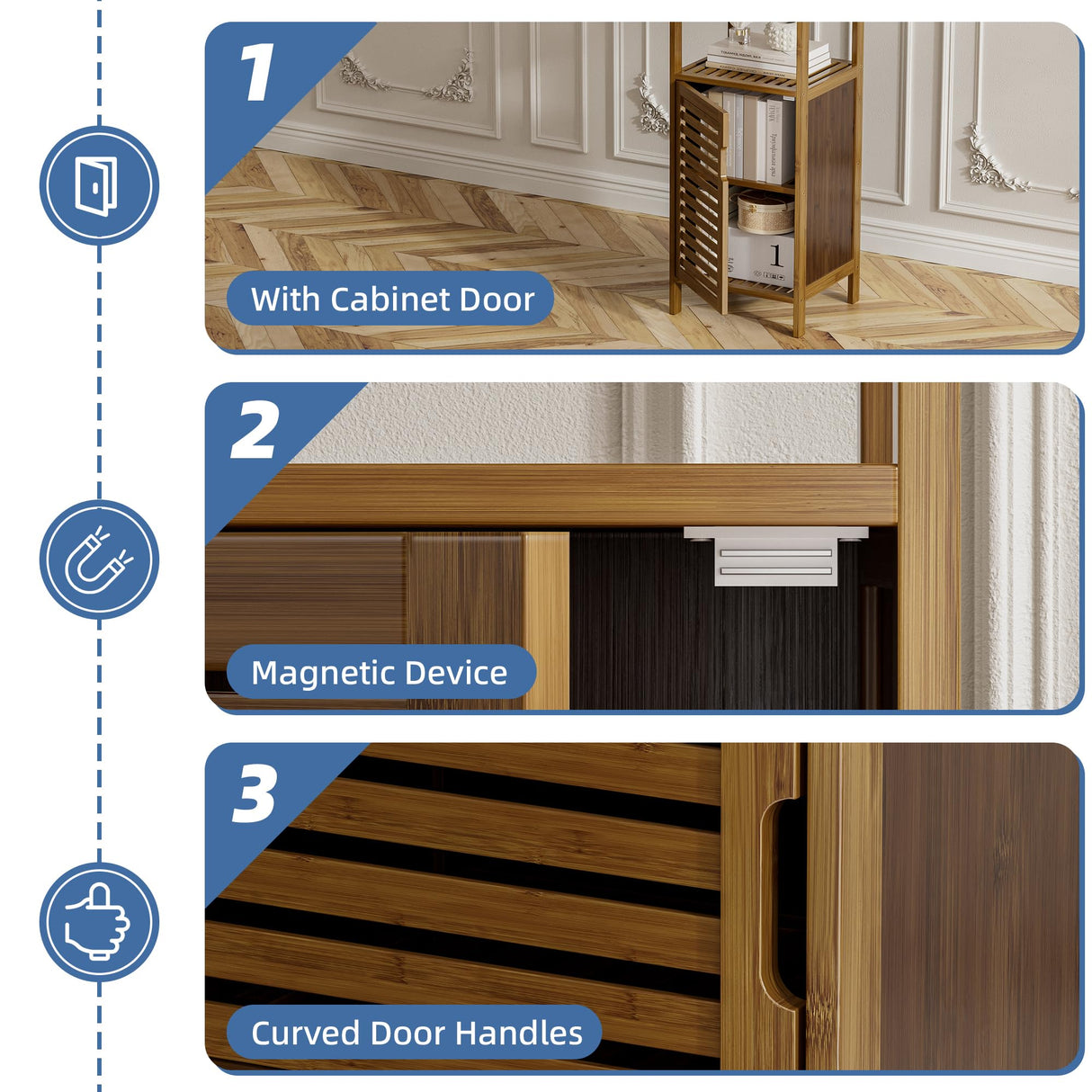 HITNET Bathroom Cabinet, Bamboo Floor Cabinet Free Standing, 4 Tier Sofa Side Storage Cupboard for Living Room Kitchen Bedroom, Walnut HITNET