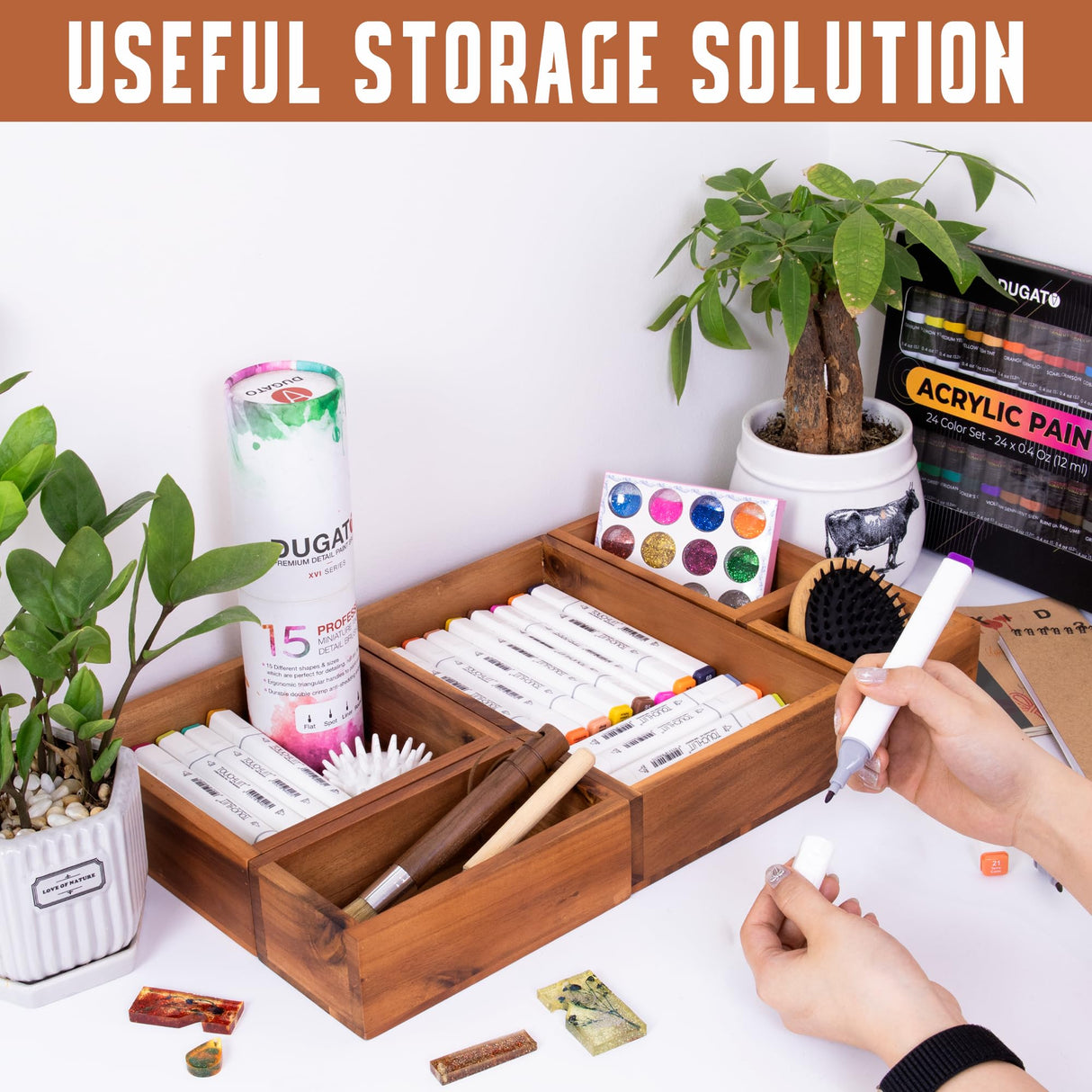 Demigo Acacia Drawer Organizer Set of 5, Cabinet Container Box, Wood Bin Set in Varied Sizes, Dividers Holder for Storage Cooking Utensils Spices Tea Bags Foods Office Items (Brown) Demigo