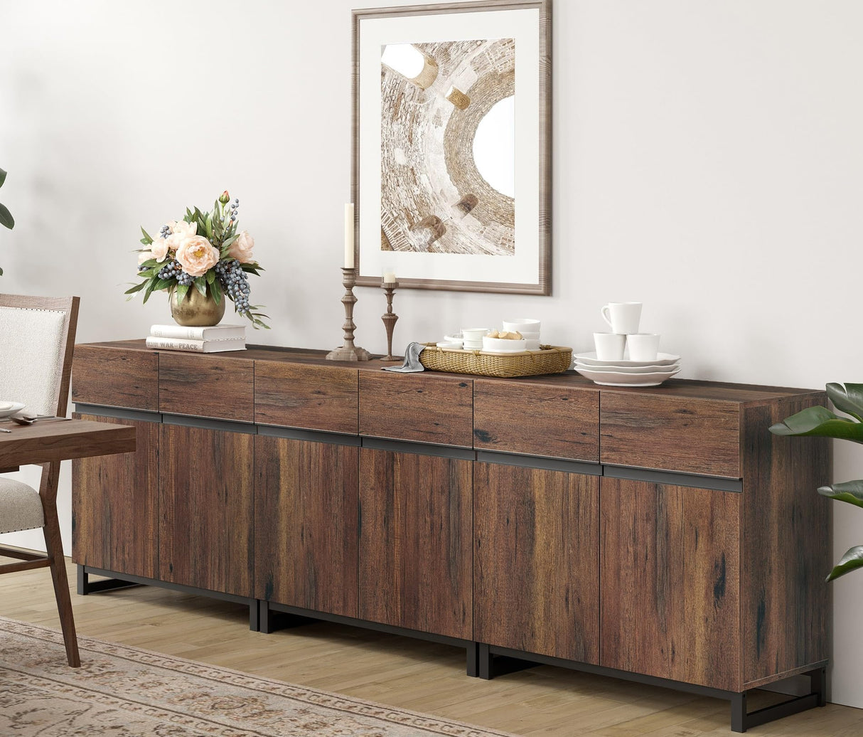 WAMPAT Modern TV Stand for TVs up to 100 inch, 3 in 1 Entertainment Center TV Console with Adjustable Shelves and Metal Base for Living Room,Bedroom,Brown WAMPAT